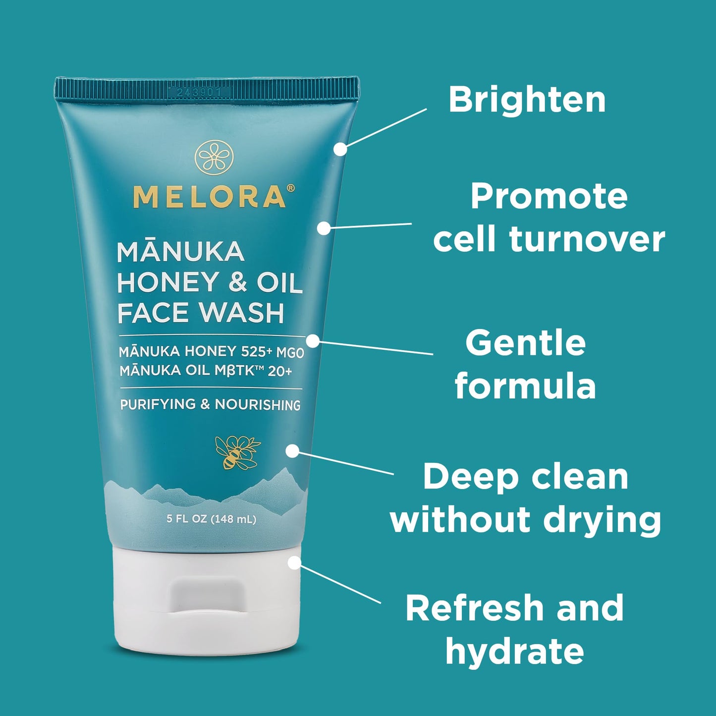 MELORA Manuka Honey Face Wash | Hydrating Daily Cleanser with Manuka Honey & Oil