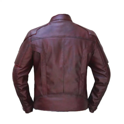 Men’s Burgundy Lapel Striped Military Leather Jacket