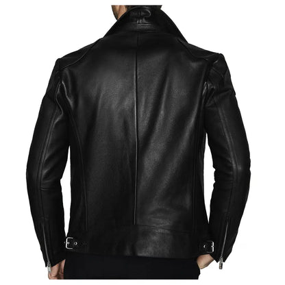 Men’s Fashion Biker Jacket with Three Zippered Pockets Leather