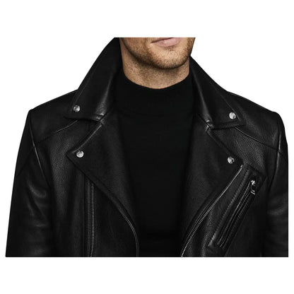 Men’s Fashion Biker Jacket with Three Zippered Pockets Leather