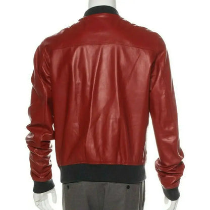 Men’s Red Leather Bomber Jacket