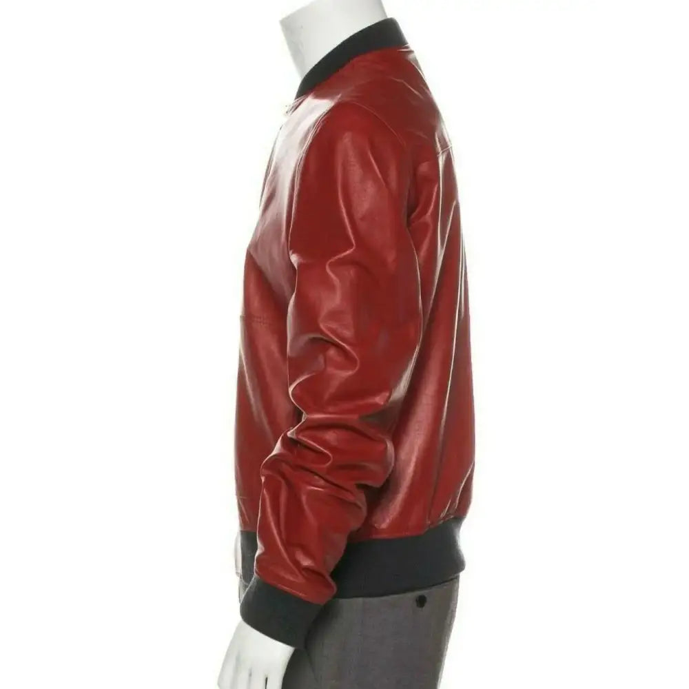Men’s Red Leather Bomber Jacket