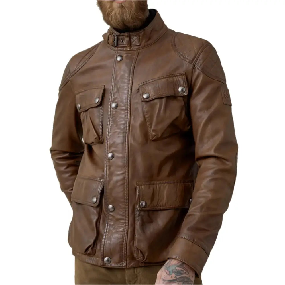 Men’s Walnut Leather Field Jacket for Men