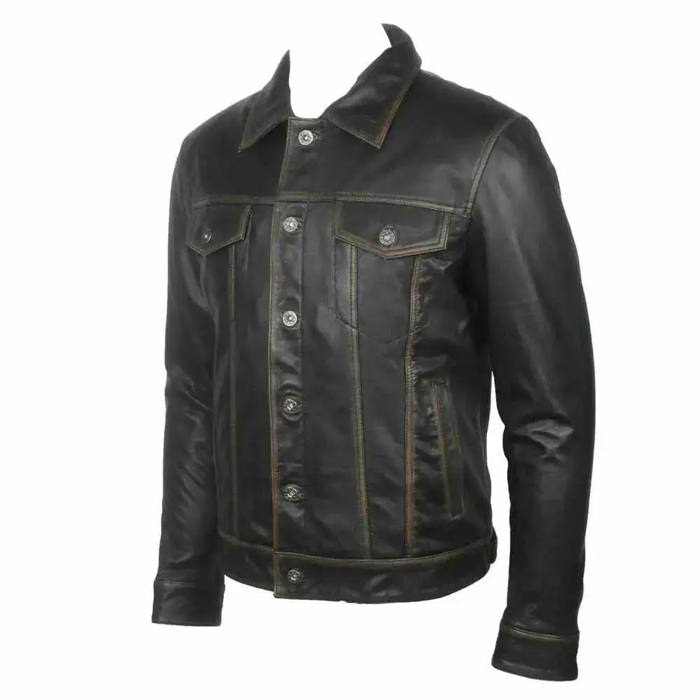 Men’s Long Sleeve Classic Black Leather Shirt