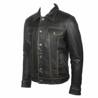 Men’s Long Sleeve Classic Black Leather Shirt