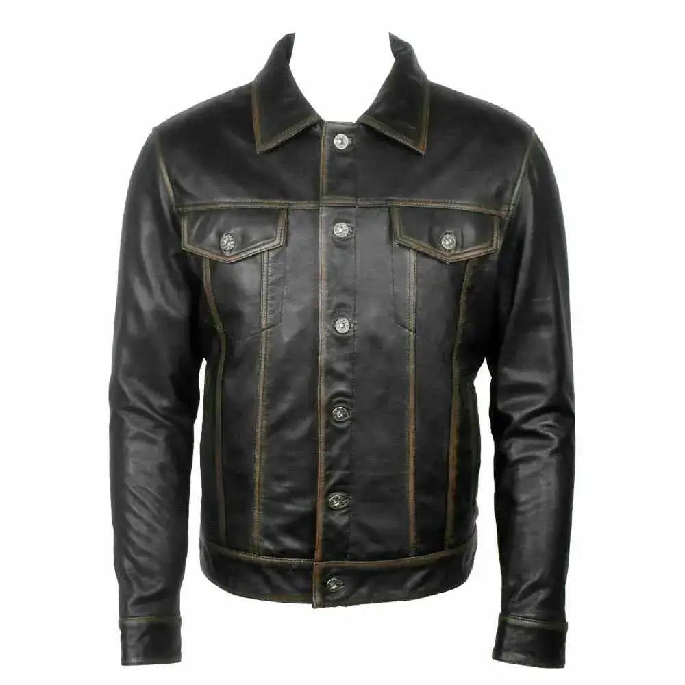 Men’s Long Sleeve Classic Black Leather Shirt