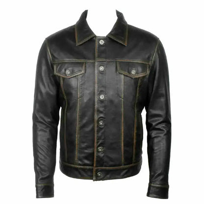 Men’s Long Sleeve Classic Black Leather Shirt