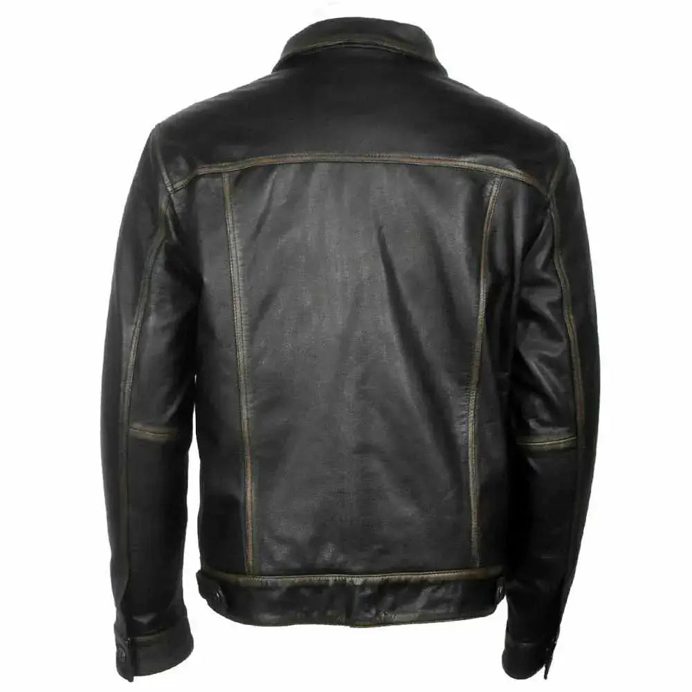 Men’s Long Sleeve Classic Black Leather Shirt