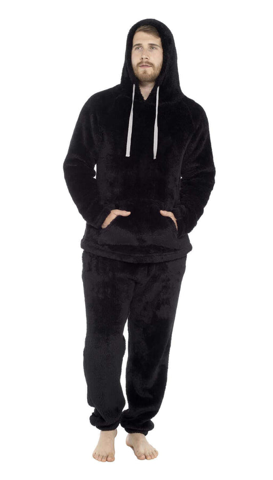 Men's Ultra-Soft Fleece Hooded Thermal Pyjama Set with Elastic Waist Cozy Loungewear Perfect for Winter and Indoor Relaxation by Daisy Dreamer