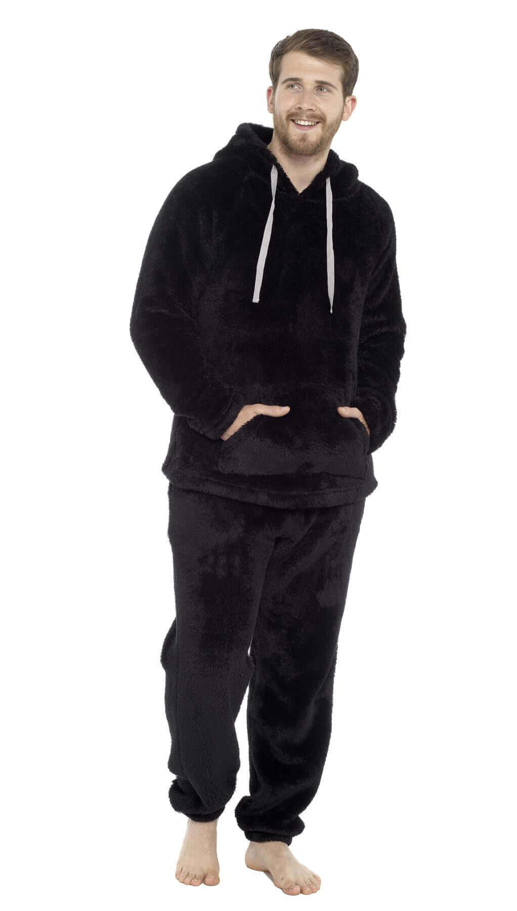 Men's Ultra-Soft Fleece Hooded Thermal Pyjama Set with Elastic Waist Cozy Loungewear Perfect for Winter and Indoor Relaxation by Daisy Dreamer