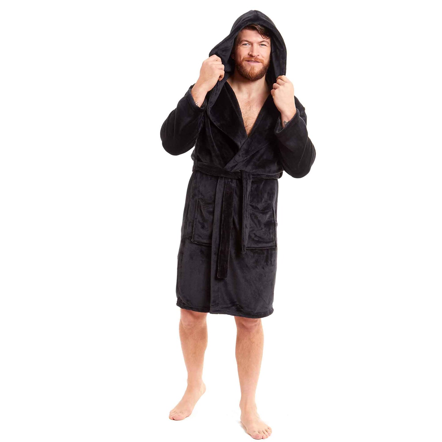 Men's Ultra-Soft Hooded Flannel Fleece Bathrobe Warm Plush Dressing Gown for Home Spa Gym Hotel by Daisy Dreamer