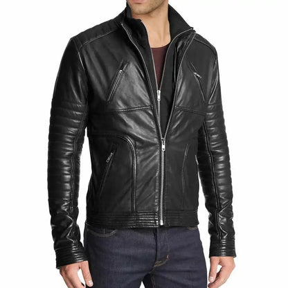 Mens Black Leather Slim Fit Jacket