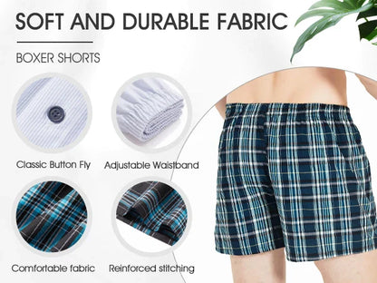 Men’s 10pcs Cotton Boxer Shorts – Plaid & Striped Underwear