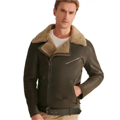 Men's Army Green B-3 Shearling Aviator Jacket
