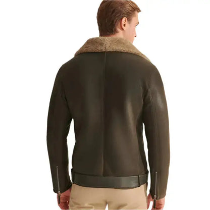 Men's Army Green B-3 Shearling Aviator Jacket