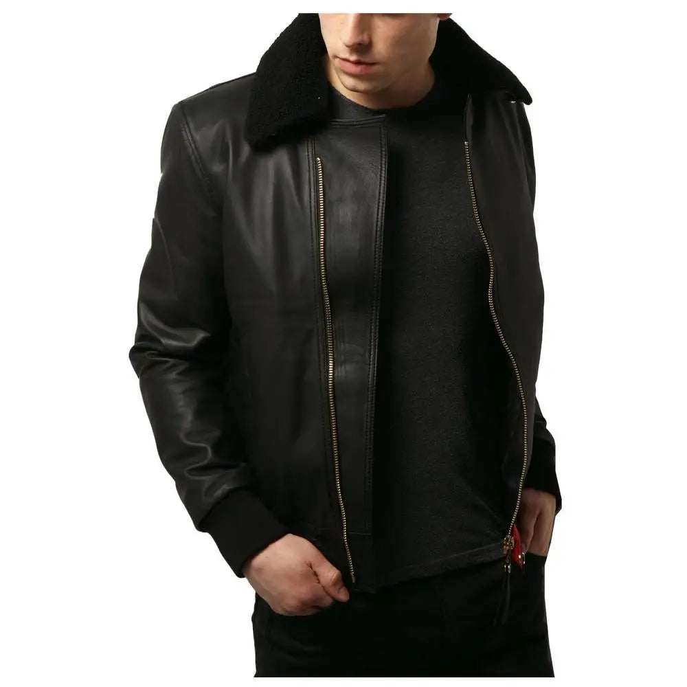 Men’s Black Fashion Leather Bomber Jacket