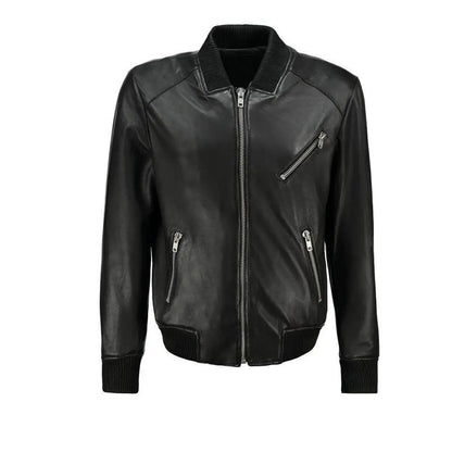 Men’s Black Leather Bomber Jacket