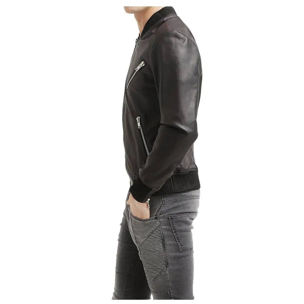 Men’s Black Leather Bomber Jacket