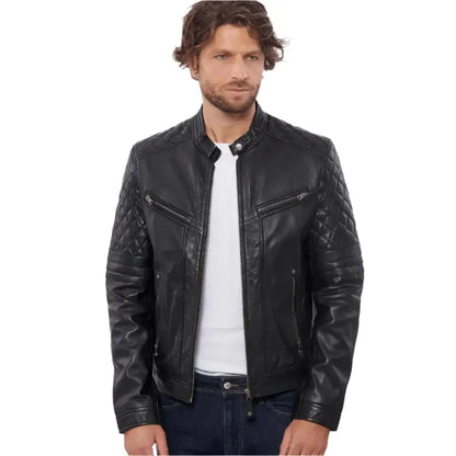 Men’s Black Buffalo Leather Biker Jacket