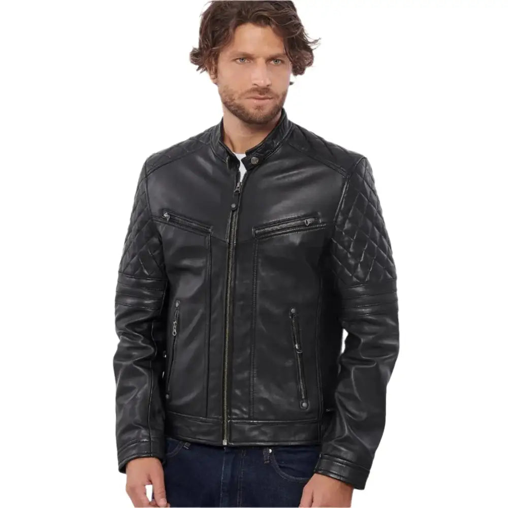 Men’s Black Buffalo Leather Biker Jacket