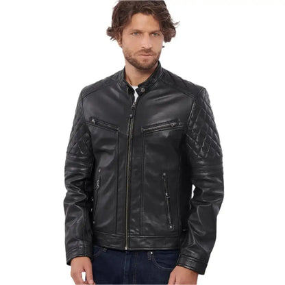 Men’s Black Buffalo Leather Biker Jacket