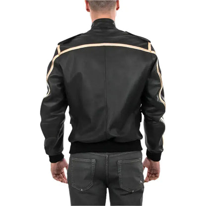 Men’s Black & Gold Leather Bomber Jacket
