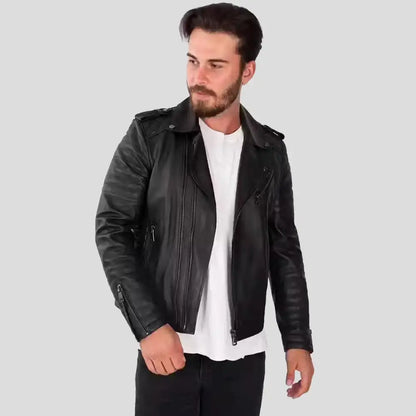 Men’s Black Leather Biker Jacket