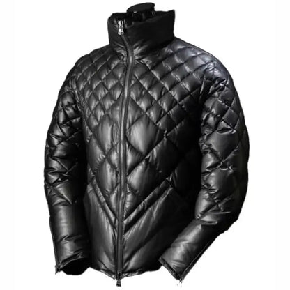 Men’s Black Leather Puffer Jacket – Leather Down Jacket