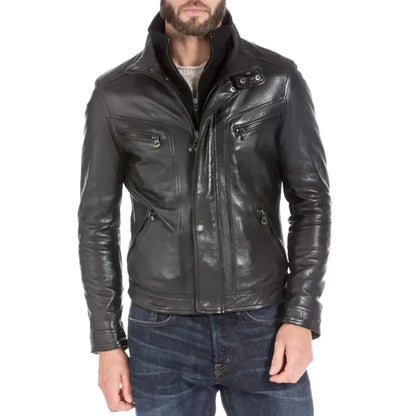 Men’s Black Lambskin Leather Sports Jacket