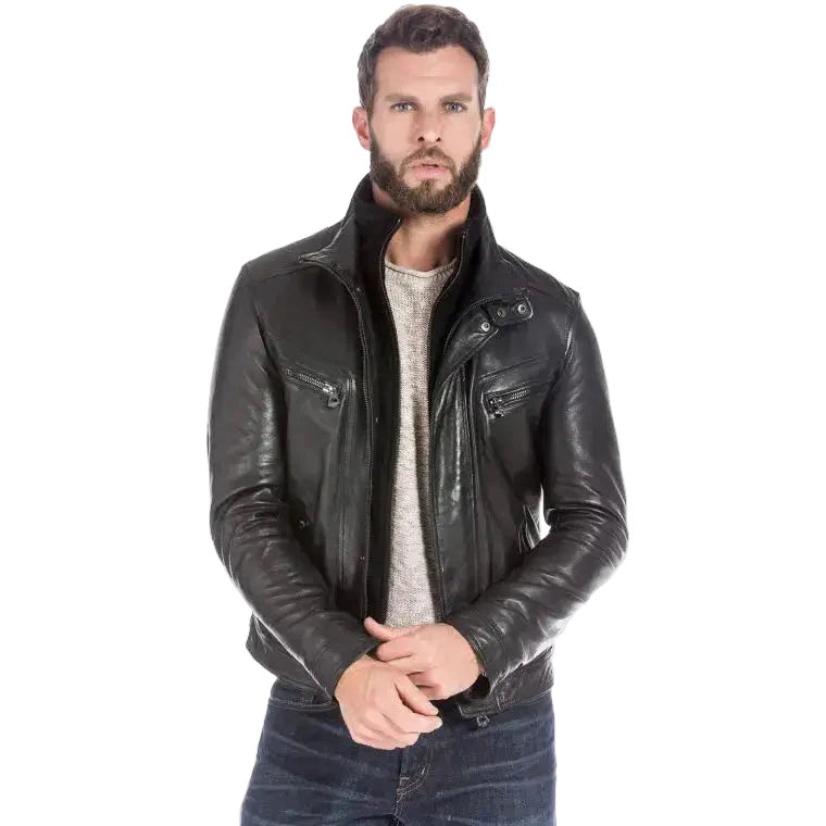 Men’s Black Lambskin Leather Sports Jacket