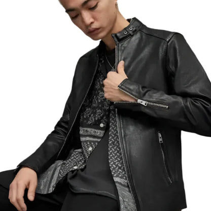 Men’s Black Leather Harrington Jacket