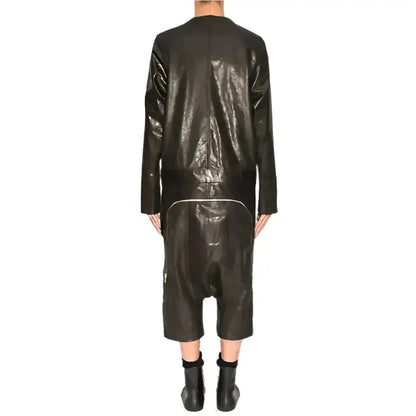 Men’s Black V-Neck Leather Jumpsuit