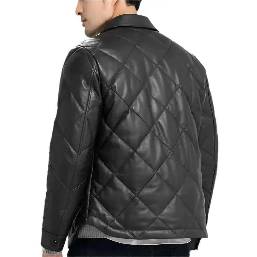 Men’s Black Quilted Leather Jacket – Slim Fit Biker Style