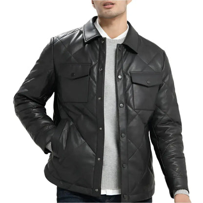 Men’s Black Quilted Leather Jacket – Slim Fit Biker Style