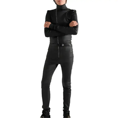 Men’s Black Slim Fit Leather Jumpsuit