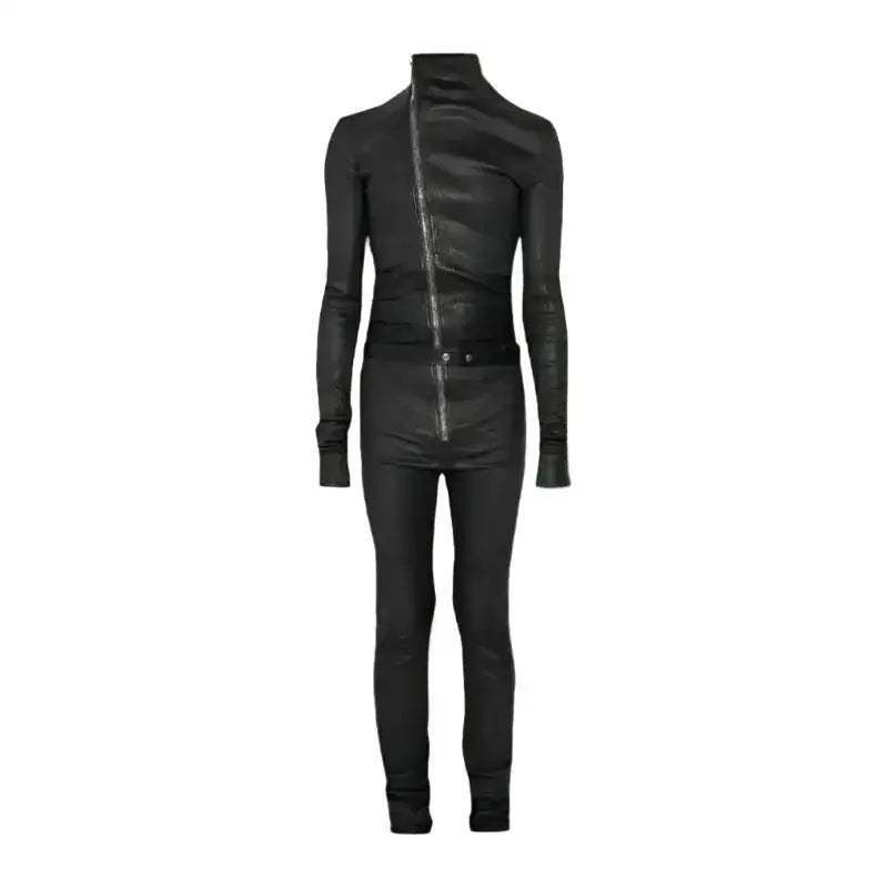 Men’s Black Slim Fit Leather Jumpsuit