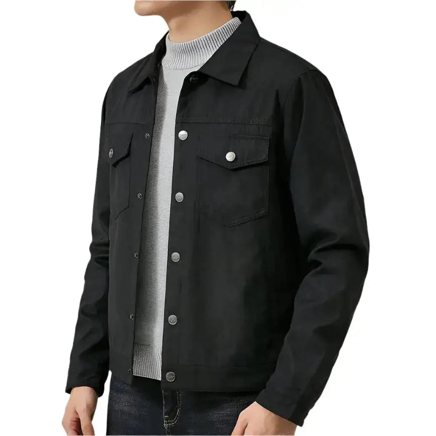 Men’s Black Suede Leather Lapel Jacket