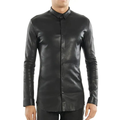 Men’s Black Tight Fit Leather Shirt