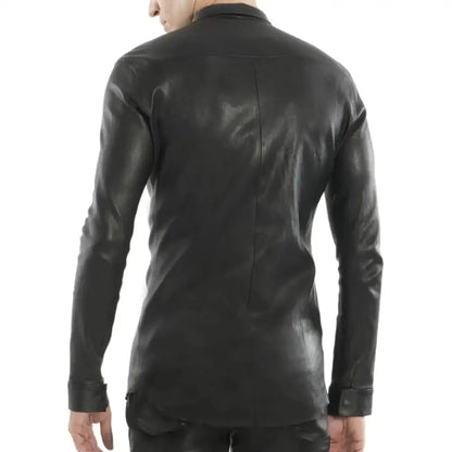 Men’s Black Tight Fit Leather Shirt