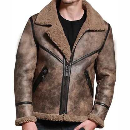 Men’s Brown B3 Pilot Aviator Sheepskin Shearling Bomber Jacket