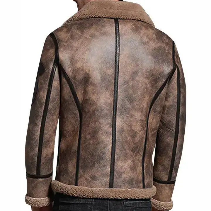 Men’s Brown B3 Pilot Aviator Sheepskin Shearling Bomber Jacket