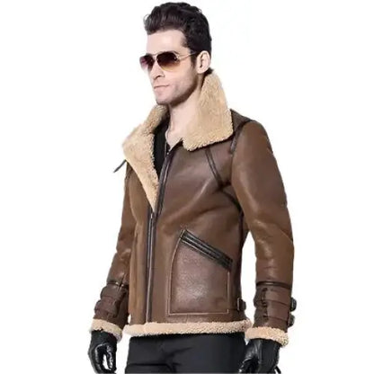 Men’s Brown Double Face Sheepskin Air Force Flight Coat