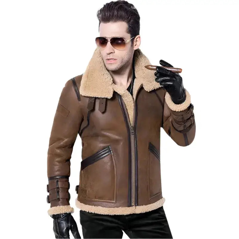 Men’s Brown Double Face Sheepskin Air Force Flight Coat