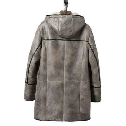 Mens Brown Hooded Shearling Bomber Jacket