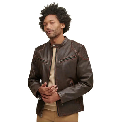 Men’s Brown Leather Moto Jacket
