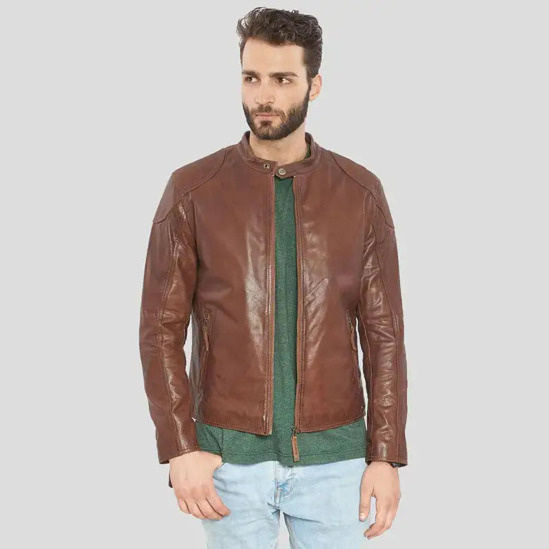 Men’s Brown Buffalo Leather Biker Jacket
