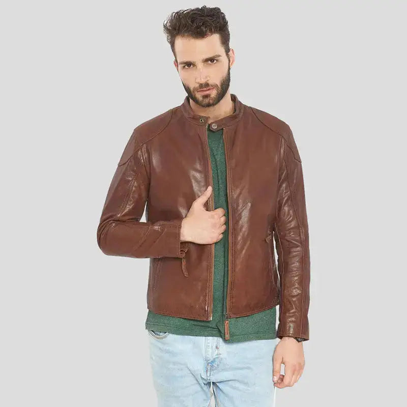Men’s Brown Buffalo Leather Biker Jacket