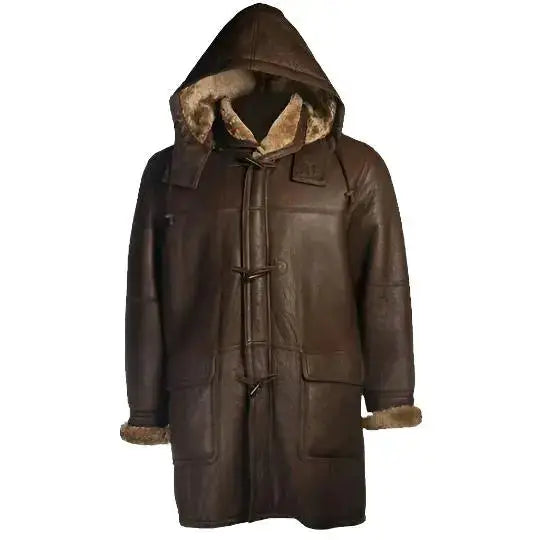 Men’s Brown Shearling Hoodie Coat