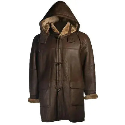Men’s Brown Shearling Hoodie Coat