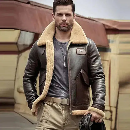 Men’s Brown Sheepskin Shearling B3 Flight Jacket